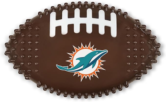 NFL Miami Dolphins Mega- Chew Hard Nylon Bacon-Flavored Dog Bone Football Chew Toy Interactive Tasty Fun Dog Chewy Toys Indestructible Strong Durable Tough Pet Biting Playtoy for Aggressive Chewers