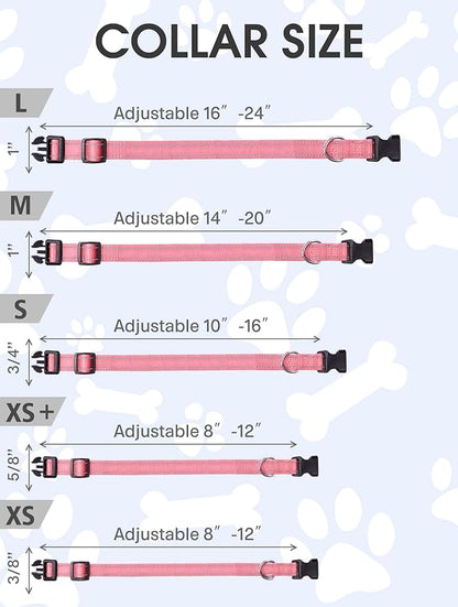 FunTags Reflective Dog Collar, Sturdy Nylon Collars for Large Girl and Boy Dogs, Adjustable Dog Collar with Quick Release Buckle, Neon Pink