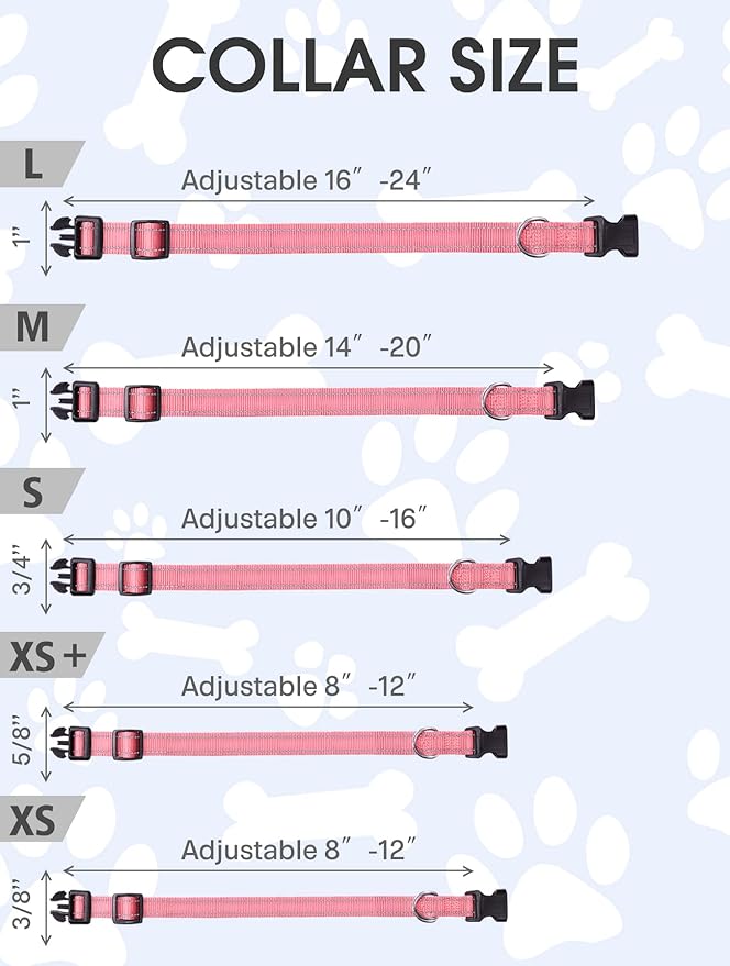 FunTags Reflective Dog Collar, Sturdy Nylon Collars for Small Girl and Boy Dogs, Adjustable Dog Collar with Quick Release Buckle, Neon Pink