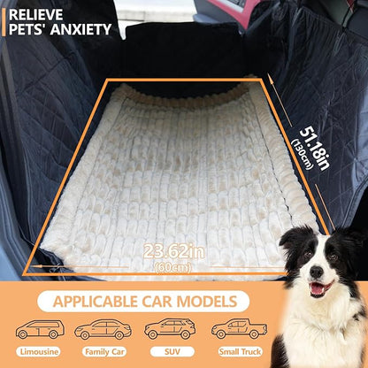 2-in-1 Dog Car Seat Cover & Dog Car Pet Bed Mat for Back Seat, Waterproof Pet Hammock with Soft Plush Cushion, Nonslip Backseat Protector for Dogs, Fits Cars SUVs Trucks
