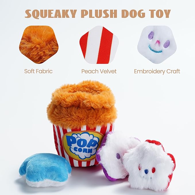 Nocciola Popcorn Squeaky & Plush Dog Toys | Hide & Seek, Interactive, Crinkle Toys for Small & Medium Dogs