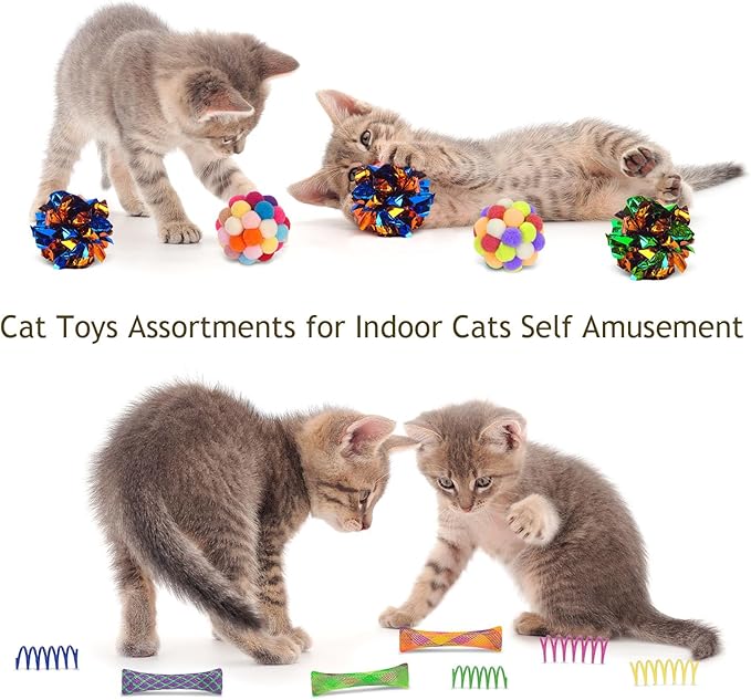 Retro Shaw 25Pcs Cat Toys, Extra Large Tunnels with Cats Toys, Ideal Indoor Interactive Kitten Toys, Kitty Tube Tent Feather Wand Teaser Balls Bell Crinkle Fuzzy Springs Mouse