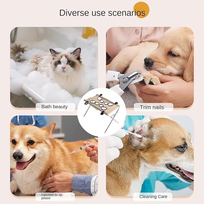Iron Pet Grooming Hammock - 8-Hole Design Anti-Escaping Cats Sling | Polyester Cloth Kitten Grooming Hanger | for Cats Dogs Kitten Puppy Small Medium Large Breed Indoor Home Hair Cutting Ear Cleaning