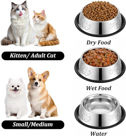 10 Pcs Stainless Steel Dog Bowls, Silver Non-Slip Pet Feeding Bowls with Rubber Base, 7 oz Capacity for Small Medium Dogs, Cats, Kittens, Rabbits