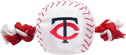 MLB MINNESOTA TWINS Baseball Rope Toy for DOGS & CATS. Tough nylon, Sporty Baseball Design, Heavy-duty ropes with Inner SQUEAKER