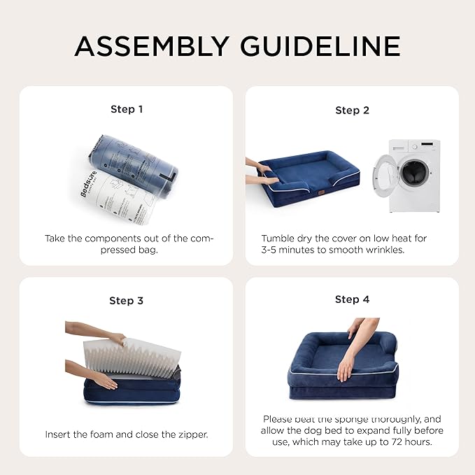 Bedsure Jumbo Orthopedic Dog Bed for Extra Large Dogs - Washable XLarge Dog Cat Bed Waterproof, Comfort Dogs Couch Sofa with Washable Removable Cover, Pet Bed with Nonskid Bottom, Blue Navy, 45"