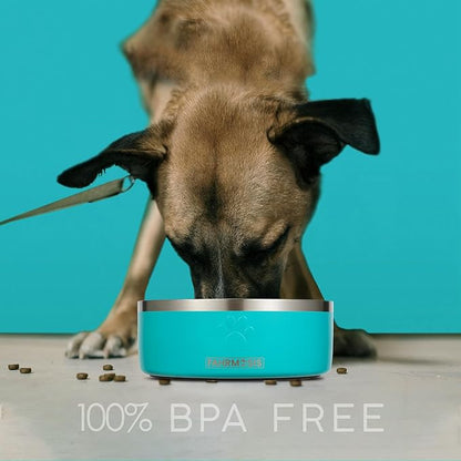 64 OZ Dog Bowl with Slow Feeder Insert Stainless Steel Pet Water Bowl for Medium & Large Breed Non Slip Rubber Base & Plastic Puzzle Feeder - Teal