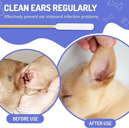 200PCS Professional Dog Ear Swabs in Storage Box, 6 Inch Long Cotton Swabs with Bamboo Handle for Dogs - Soft Cotton, Gentle and Lint-Free, Specially Designed Large Cotton Swabs for Dog Ear