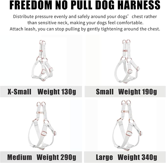 Soft Leather No Pull Dog Harness - Adjustable Step in Dog Harness with Rose Gold Heavy Duty Metal Buckle, Freedom Nylon Dog Halter Vests for Small Medium Large Dogs Easy Walking Training (White,L)