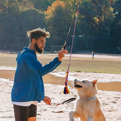 Flirt Pole for Dogs-Interactive Lures Durability Rope,Chase and Tug of war Puppy Toy，Outdoor Dog Agility Training Equipment Plush，Teaser Chew Pet Kits for Small Medium Dogs