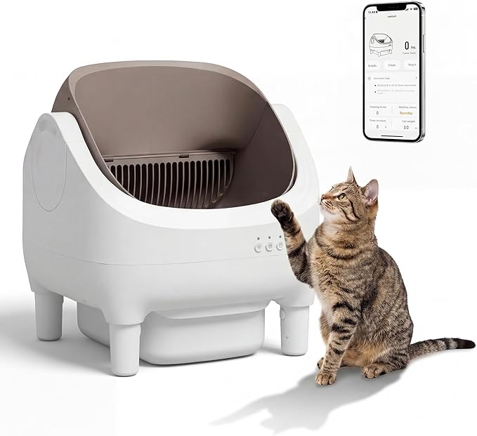 Greesum Self Cleaning Cat Litter Box – Automatic Open-Top Smart Litter Box with App Control, 15L Odor-Sealed Waste Bin, Ultra Quiet 35dB, Multi-Cat & Large Cat Compatible, with Trash Bags & Mat