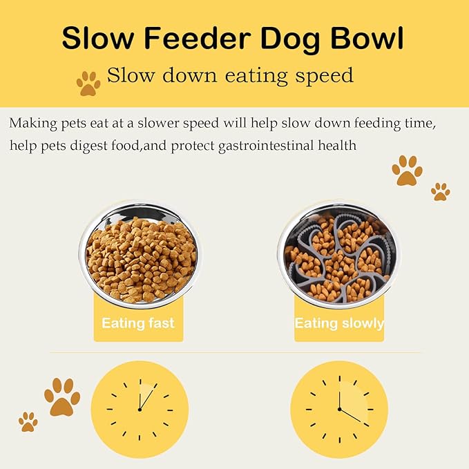 Dog Slow Feeder Bowls - Silicone Spiral&Dog Bowl pet Folding,Suitable for Large,Medium and Small Dogs to eat,pet Food Feeder Inserted to Slow Down Speed，with pet Collapsible Bowls (Blue)
