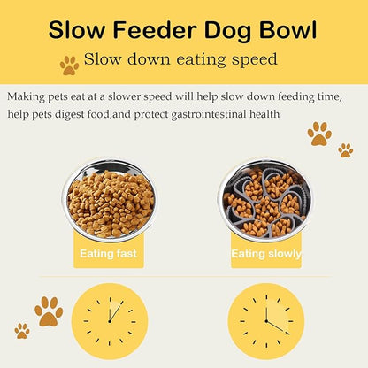 Dog Slow Feeder Bowls - Silicone Spiral&Dog Bowl pet Folding,Suitable for Large,Medium and Small Dogs to eat,pet Food Feeder Inserted to Slow Down Speed，with pet Collapsible Bowls (Blue)