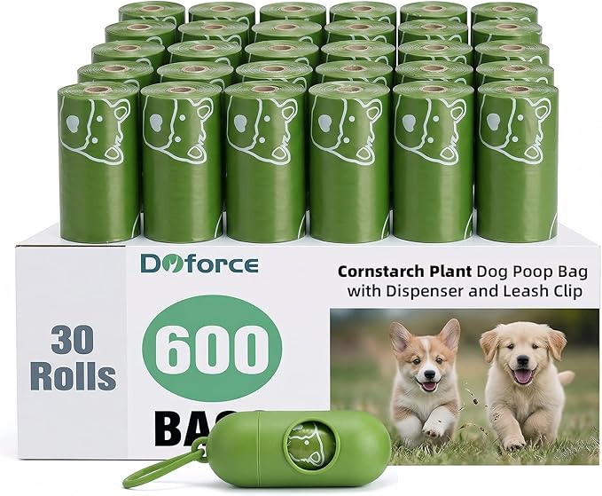 Dyforce Dog Poop Bags Rolls with Dispenser, 600 Count Value Pack Extra Thick Strong Leak Proof Poop Bags for Dogs Doggy, Scented Pet Waste Cat Litter Bags 9x13", Green