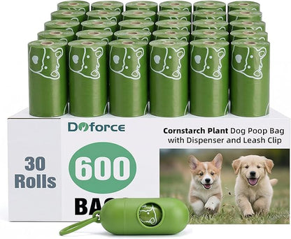 Dyforce Dog Poop Bags Rolls with Dispenser, 600 Count Value Pack Extra Thick Strong Leak Proof Poop Bags for Dogs Doggy, Scented Pet Waste Cat Litter Bags 9x13", Green