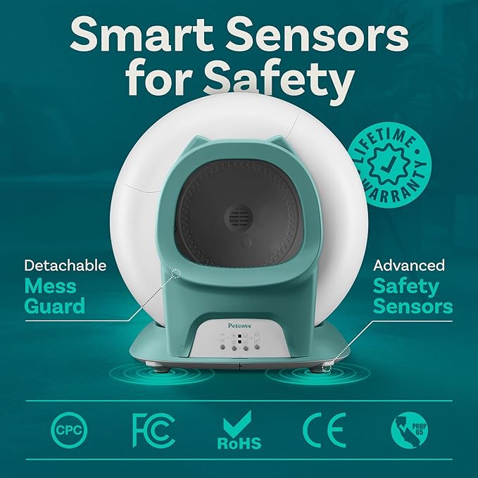 Petcove – Automatic Self Cleaning Litter Box – PurrTek Smart Automatic Litter Box for Multi-Cat Homes with Smart App Control (5GHz Wi-Fi), Triple Odor Control Quiet Operation & Advanced Safety Sensors