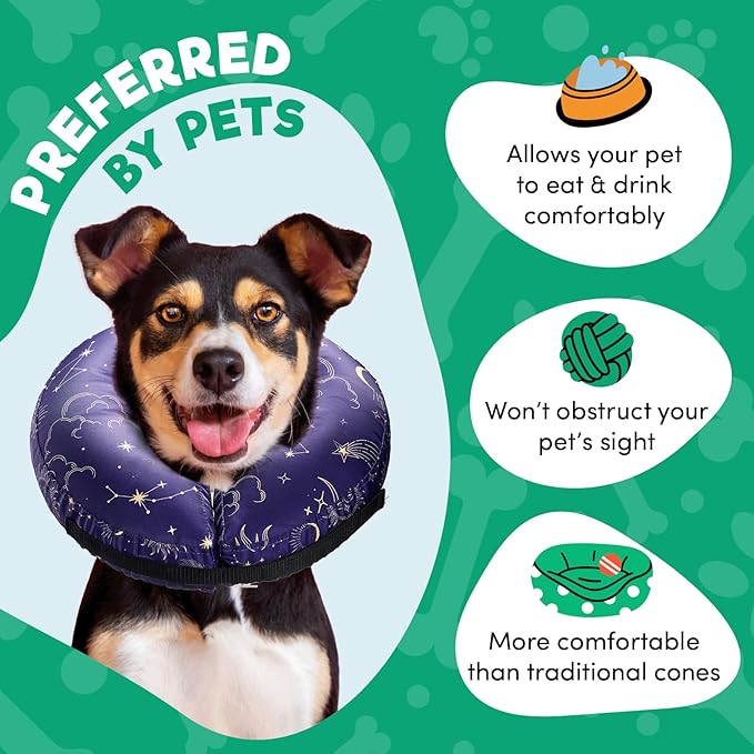 BENCMATE Inflatable Dog Cone Collar Alternative, Soft Dog Cone for Small Medium Large Dogs and Cats, Neck Recovery ECollar Donut Collar After Surgery (Large, Constellation)