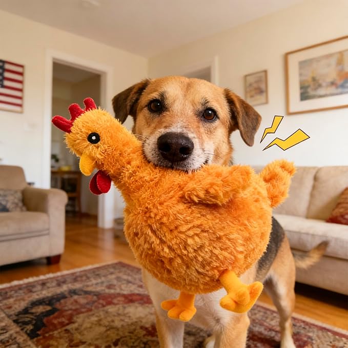 3 Pack Squeaky Stuffed Dog Toys – Fat Plush Chicken Chew Toy, Cute & Funny Interactive Puppy Toy for Small, Medium & Large Dogs(Orange Chick)