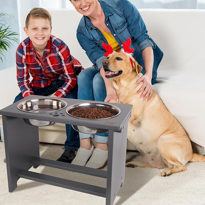 HTB Elevated Dog Bowls,Raised Dog Bowl Stand with 2 Stainless Steel Bowls,Elevated Raised DogBowls for Large Medium Small Sized Dogs