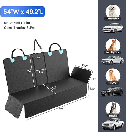 Dog Car Seat Cover for Back Seat with PU Leather, Waterproof Backseat Pet Cover for Dogs, Rear Seat Protector for Dogs with Non-Slip Net, Universal Fit for Car, Truck and SUV, Black