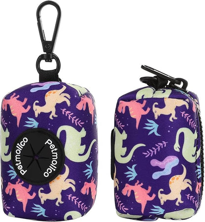 Petmolico Attachment,Waste Bag Dispenser Zippered Pouch, Fits Any Leash, Includes Free Roll of Dog Bags, Poop Bag Dispenser - 2 Packs, Little Dinosaurs