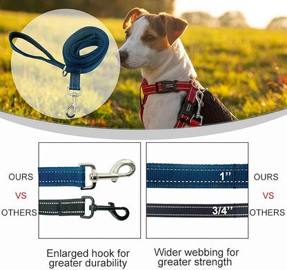 Dual Padded Handle Walking and Training Standard Leashes for Large Dogs with Reflective Stitching, 360° Rotatable Heavy Duty Metal Buckle, D-Ring, Durable Nylon, 6Ft Long 1" Wide