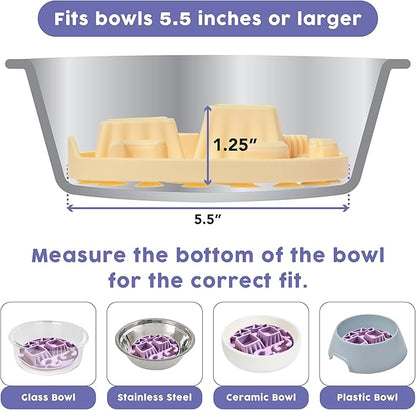Awoo Snackaroni - Silicone Slow Feeder for Dog Bowls Over 5.5-Inches - Non-Slip, Wet and Dry Food-Compatible Pet Dish with Suction Cups - Extends Mealtime for Fast Eaters - Dishwasher Safe (Yellow)
