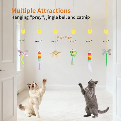 Interactive Feather Cat Toy 8-Piece Set | Indoor Hanging Elastic Rope with Adjustable Height,Delivers Diverse Stimulation for Cats' Play, Jumping & Boredom Relief