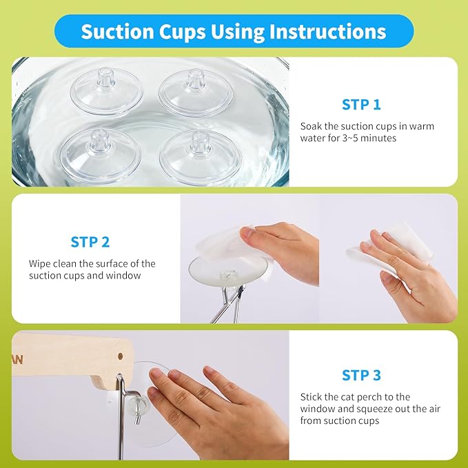 HoneyGuardian Cat Window Prech,Metal Support from Below with 4 Suction Cups, with Plush Cushion, Cat Window Hammock for Large Cats and Kittens