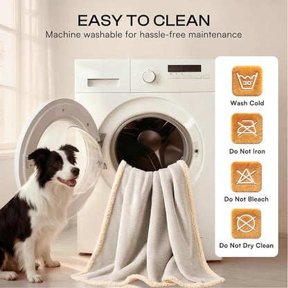Waterproof Pet Blanket, Liquid Pee Proof Dog Blanket for Sofa Bed Couch, Reversible Sherpa Fleece Furniture Protector Cover for Small Medium Large Dogs Cats, Grey Beige Medium（57" x 40"）