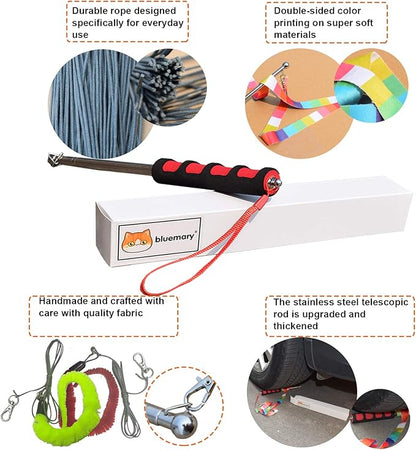 Bluemary 2 Cat Wand Toys & 4 Rainbow Feather String Toys - Engaging Interactive Play for Indoor Kittens and Cats - Ideal for Fun Exercise