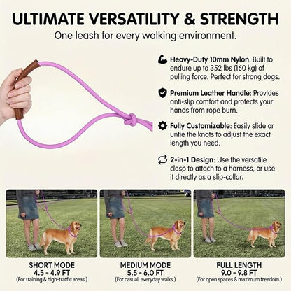Tails & Tales Hands Free Dog Leash for Walking Running Training, Adjustable Lead Up to 9.8ft, Dogs Up to 125lbs, Crossbody, Dual Handle, Multifunctional, Double Attachment for 2 Dogs (Opera Mauve)