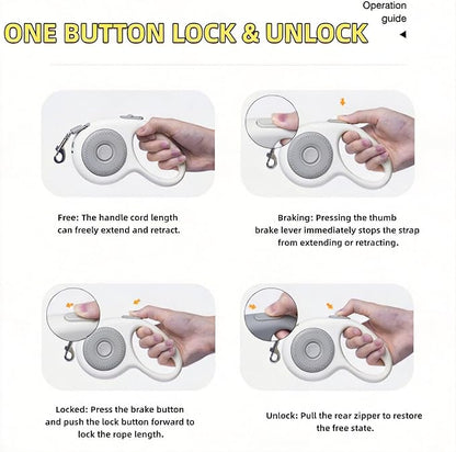 Small Breed Dual Retractable Dog Leash (Up to 44 Lbs Each) One-Button Break and Lock, Non-Slip Grip, Double-Headed, 16-Foot Extendable Pet Leash with Poop Bags, and 360° Tangle-Free (Gray, Medium)