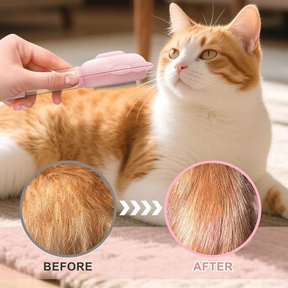Cat Hair Brush for Shedding, 3-in-1 Pet Spray Hair Removal Comb with Visual Spray & Release Button, Waterproof Dog Grooming Brush for Furry Pet (Pink)