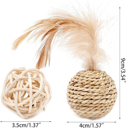 Cute Small Rattan-Ball Cat Toy Built-in-Bell Feather Cute Playing Training Toy For Cat Kitten Puppy Pet Supplies Kitten Toy For Indoor Cat Kitten Toy For Indoor Cat Rattan-ball Kitten Toy For Indoor