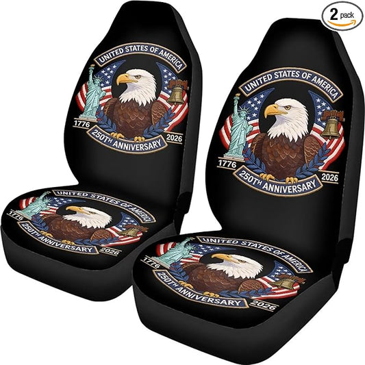 Eagle USA Flag Seat Covers for Cars Front Seat, American 250th Anniversary Patriotic Seat Covers Car Protectors Auto Interior Accessories Universal for SUV Truck Van Sedans