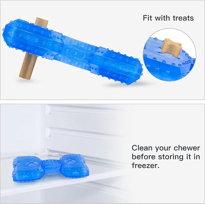 NWK Pet Teether Cooling Chew Toy for Dogs Teething Toy for Puppies, Fit with Treats for More Fun (Chewing Bone)
