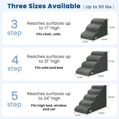 5 Step Dog Stairs for High Bed – Pet Steps for Small Dogs, Non-Slip Dog Ramp with Washable Cover, Pet Ladder for High Beds,Grey