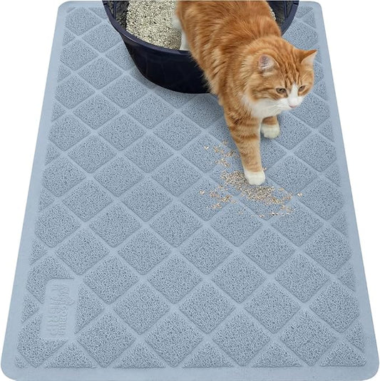 GORILLA GRIP Cat Litter Box Mat, 35x23, Cushioned Coil Mesh Litter Trapping Mats, Scatter Control Supplies for Less Mess, Phthalate Free, Ultra Deep Catch Grooves, Rinse or Vacuum to Clean, Light Blue