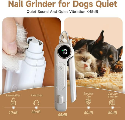 2-in-1 Dog Cat Nail Grinder & Clipper with LED Light, Pet Nail Clippers for Large Medium Puppy Dogs Ultra Quiet, Dog Cat Nail Trimmers with Splash Guard, Electric Dog Cat Claw Care File (White)