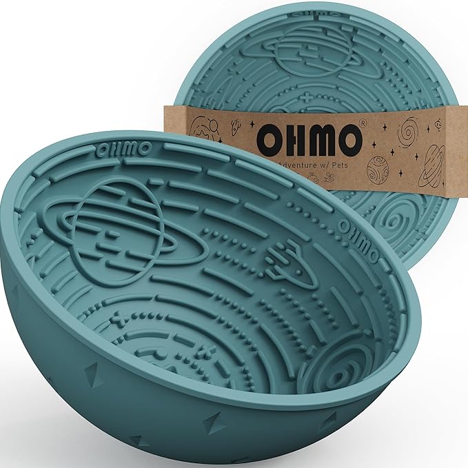OHMO Slow Feeder Bowl Lick Mat for Dogs(Light Blue, 6.3") Interactive Soft Silicone w/Wobbly & Stable Galaxy Design, Reduces Pet Boredom Anxiety, Easy Clean