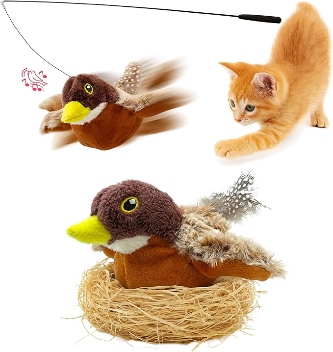 Cat Toys Flapping Bird (No Flying), Life-Like Bird Chirp Tweet, Rechargeable Touch Activated Kitten Toy Interactive Cat Exercise Toys for All Breeds