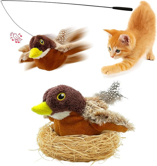 Cat Toys Flapping Bird (No Flying), Life-Like Bird Chirp Tweet, Rechargeable Touch Activated Kitten Toy Interactive Cat Exercise Toys for All Breeds