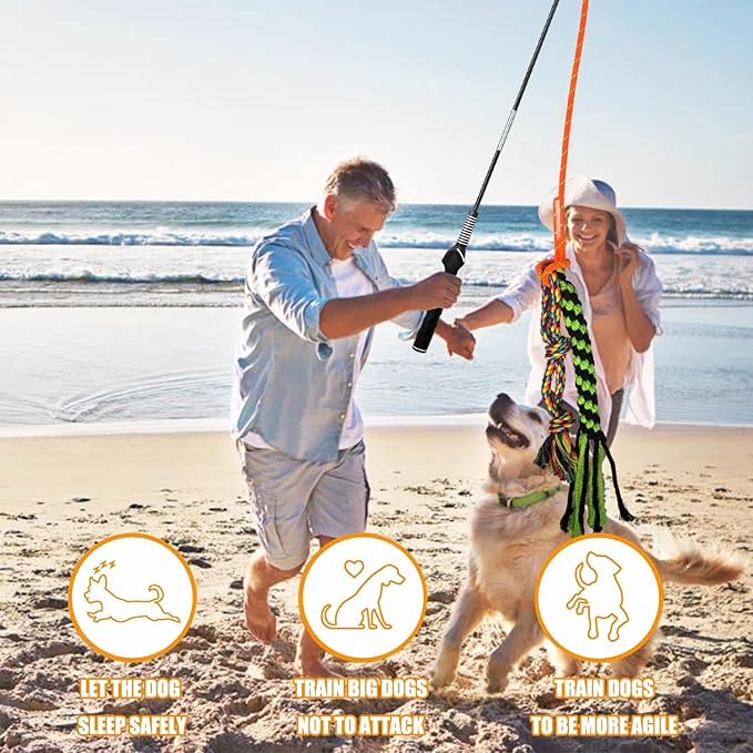 Flirt Pole for Dogs, Interactive Dog Teaser Toy to Tug of War Outdoor Exercise & Training, Durable Teaser Wand with Lure Rope Chewing Tail Chasing Toy