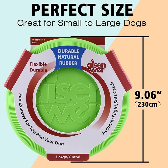 Dog Flying Disc - Durable Rubber Dog Toy for Fetch - Interactive Lightweight Flyer Dog Toys for Outdoor Playtime - Safer Disc for Healthy Activity - for Medium/Large Dogs 2 Pack