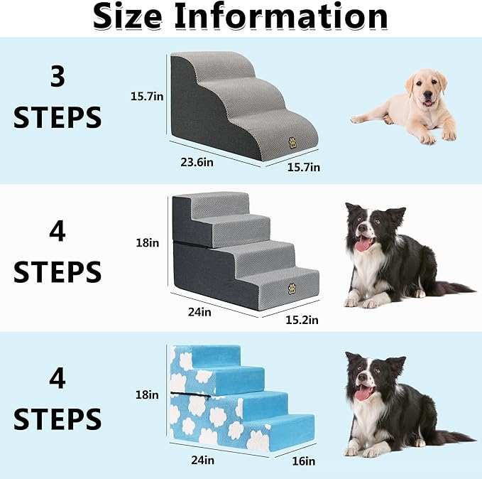 Pet Steps Dog Stairs for Sofa Couch and Bed High Density Sponge Pet Ramp with Removable Washable Cover Non-Slip Base Stable Dog Steps 15.7" H