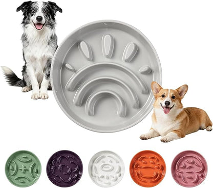 Ceramic Slow Feeder Dog Bowl - Maze Dog Bowl to Slow Down Eating - Feeding Dish for Fast Eaters - Ideal Food Control Dish for Medium to Large Breeds - 8.2 Inch - 1.8 Cups (180g) - Grey