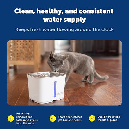 PetSafe Viva Pet Fountain - Encourages Healthy Hydration - Automatic Water Dispenser with Double Filtration - Ultra Quiet Water Fountain - Easy to Assemble - Dishwasher Safe - Stainless Steel - 64 oz