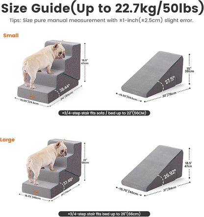 Gardner Pet Dog Stairs for Small Dogs 22" H, Large 2 in 1 Transformable 4-Step Pet Stairs and Dog ramp, Steps for Couch with Durable Non-Slip Waterproof Fabric Cover and Soft Foam, Grey