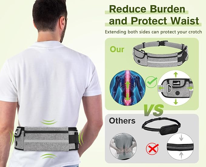 Pecute Dog Leash Hands Free 2 Dogs, Waist Belt Fanny Pack with Soft Padded, Dual Leash with Pouch, Two Handles, Durable Bungee, Dog Seat Belt, Running Walking Hiking Biking